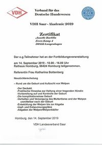 Zertifikat VDH Neuz&uuml;chterschulung Annette Bartilla